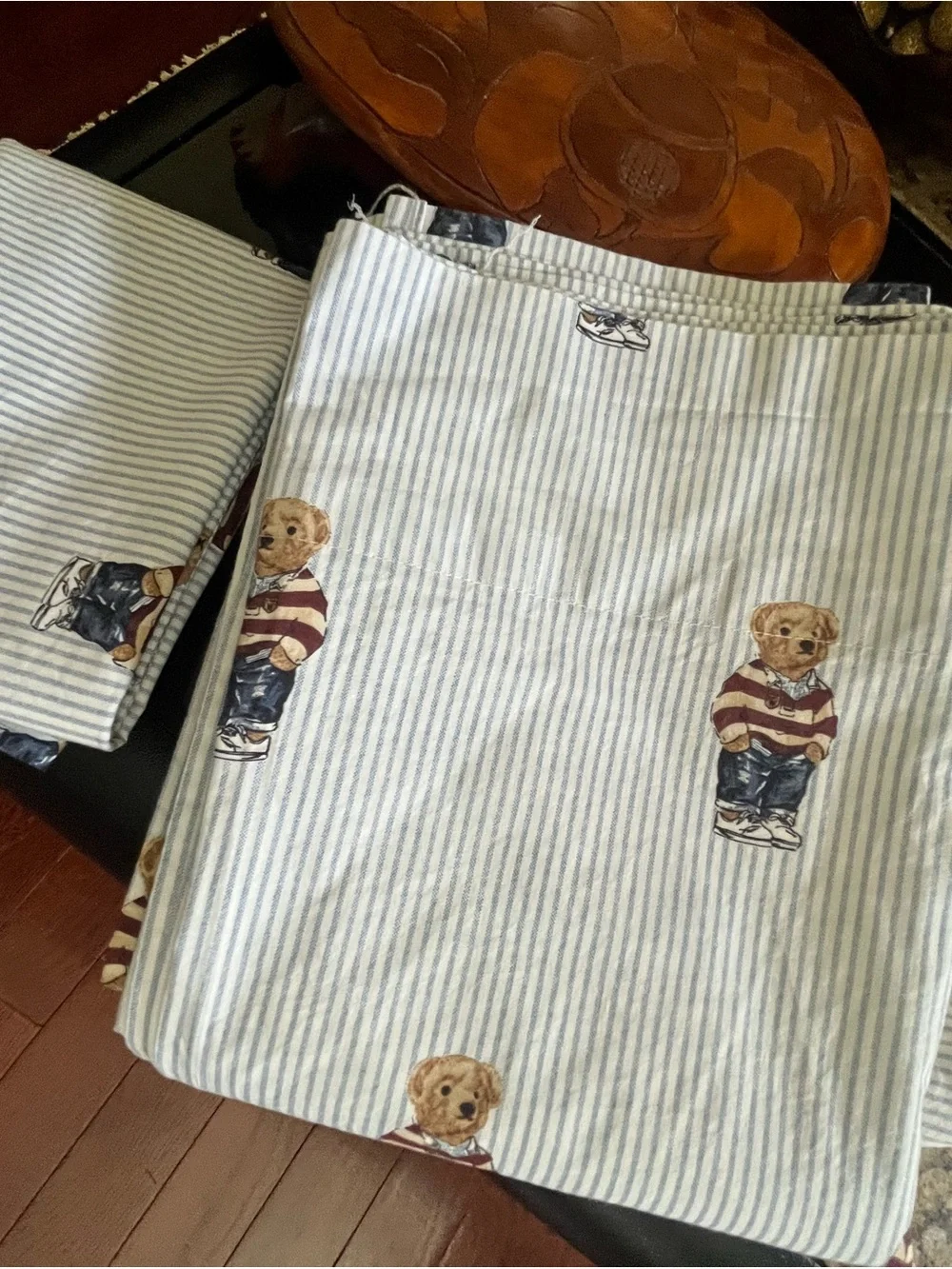 Ralph Lauren Teddy Bear Cotton Twin bedsheet set  in Blue and White